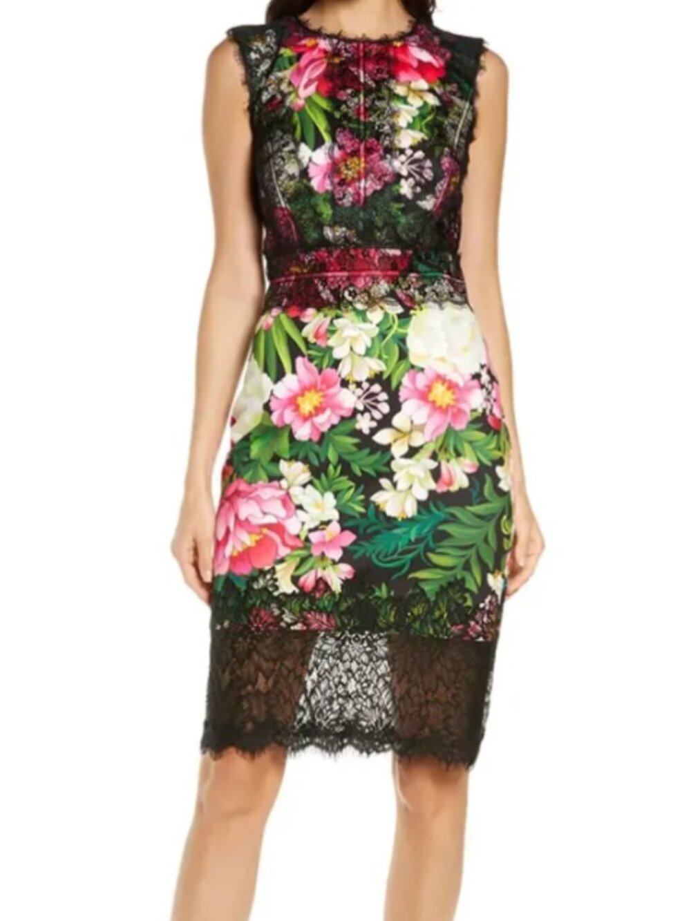 Tadashi Shoji Black Lace Floral Print Sheath Dress - Picture 13 of 14